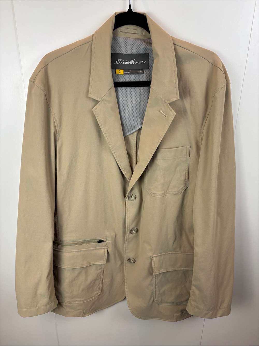 Eddie Bauer Travex Voyager Blazer Men's 44 Beige Tan Performance Stretch Jacket